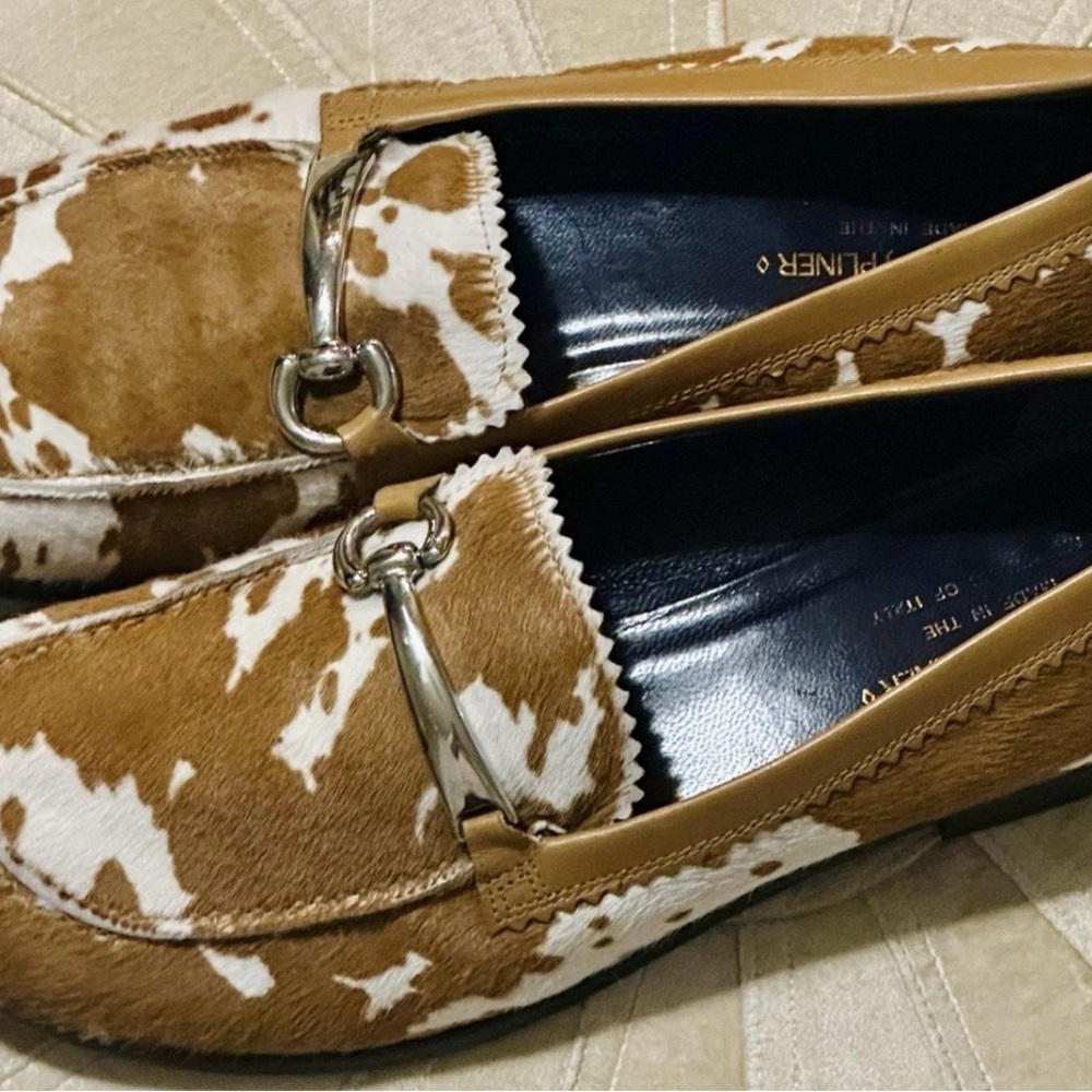 Donald J. Pliner Tan and White Cowhide Loafers with Metal Bit - Picture 3 of 6